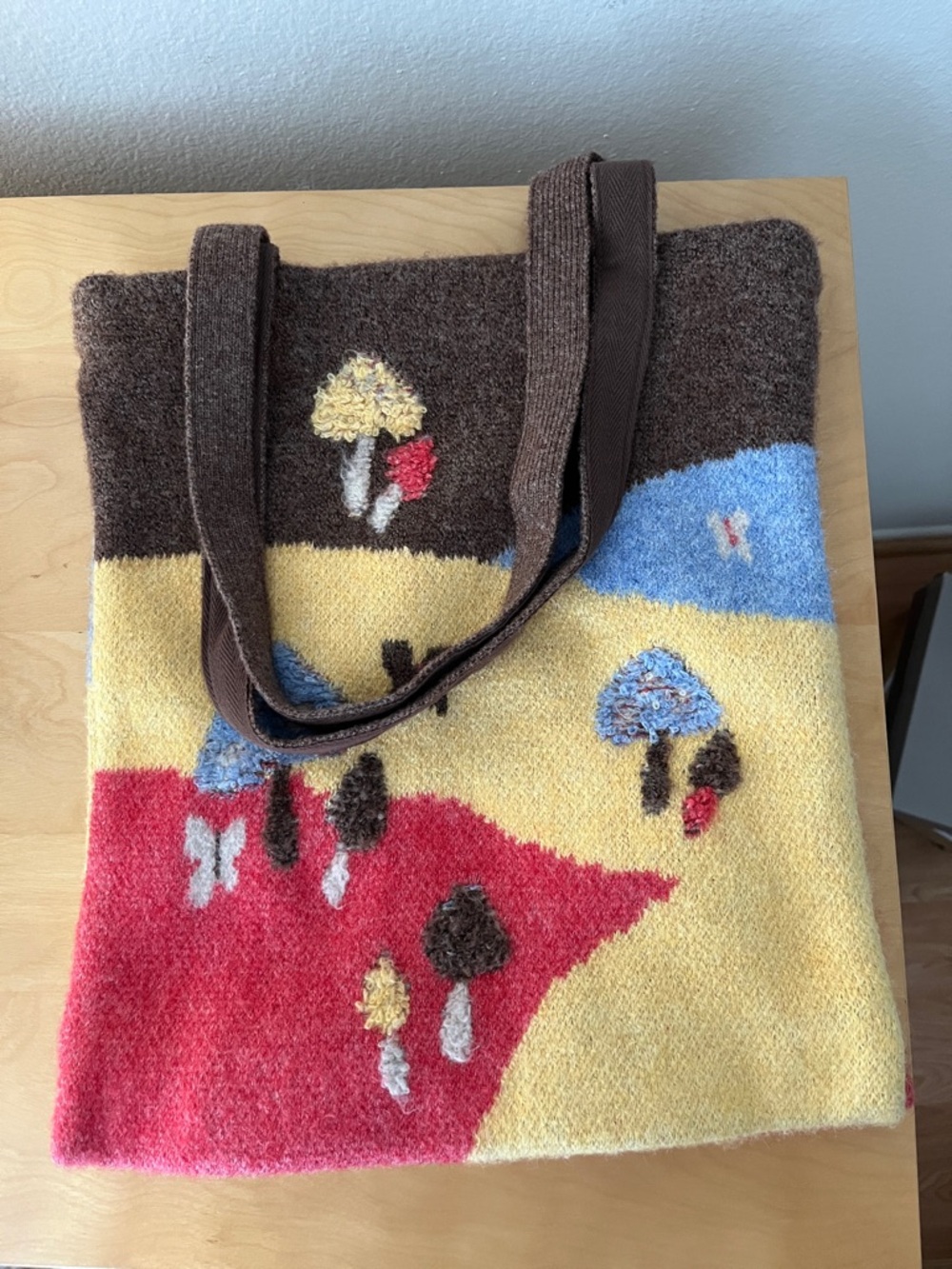 Handcrafted Brown Multicolor Wool Tote Bag